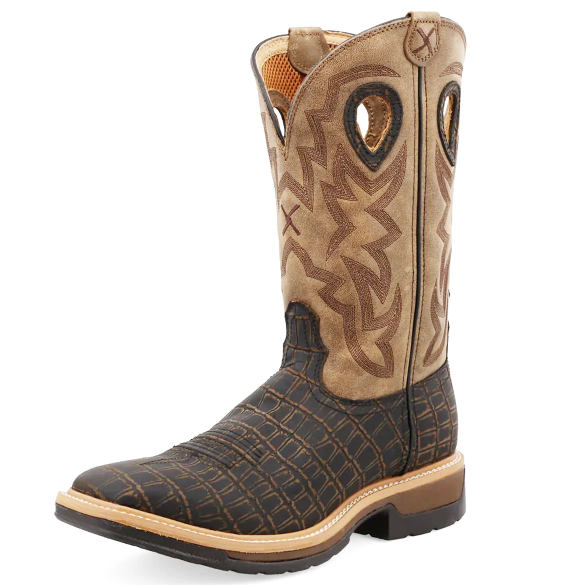 Men's Premium Boots Twisted X Men's Brown Caiman Print Square Toe Boot