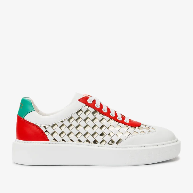 Men's Trendy Boots The Messina White & Gold Woven Leather Men Sneaker Final Sale!