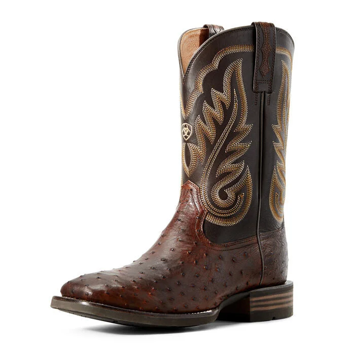 Men's All-Season Shoes Men's Ariat Matte Brown Full Ostrich Quill Square Toe Boot