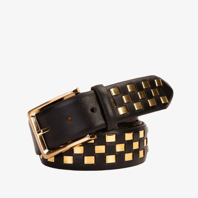 Men's Odor-Resistant Shoes The Messina Black & Gold Woven Leather Belt