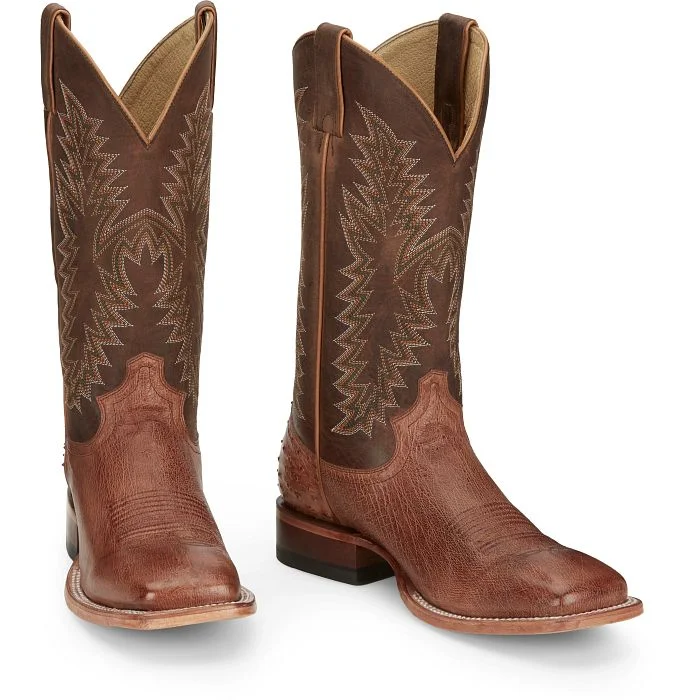 Men's Lightweight Shoes JUSTIN MENS BROAD SQUARE TOE WESTERN OSTRICH BOOTS STYLE JE810