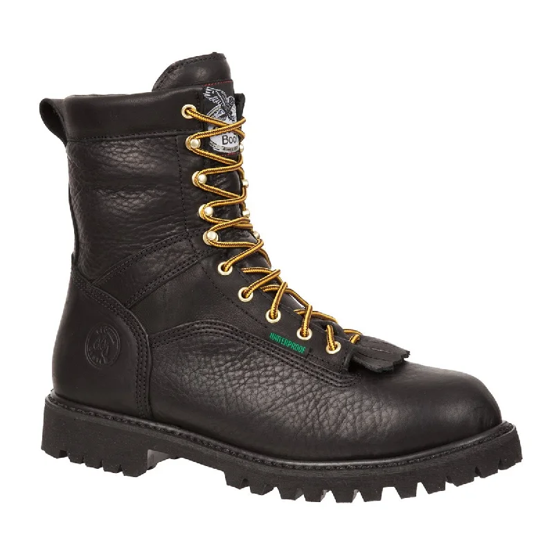 Men's Fashionable Shoes Georgia Mens Black Leather Waterproof Low Heel Logger Boots