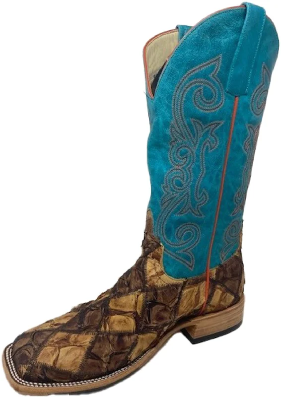 High-Quality Shoes Horse Power Mens Patchwork Bass Cigar/Turquoise Pirarucu Cowboy Boots