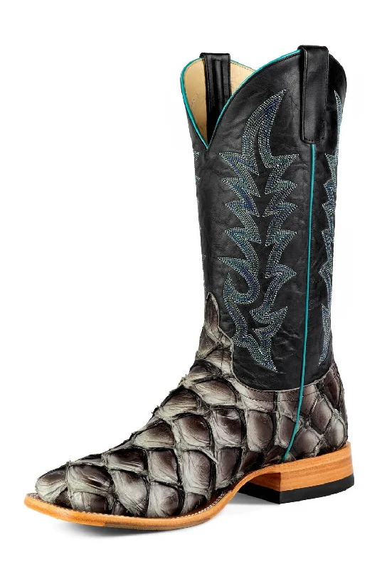 Horse Power Mens Top Hand Black/Mockingbird Pirarucu Cowboy Boots