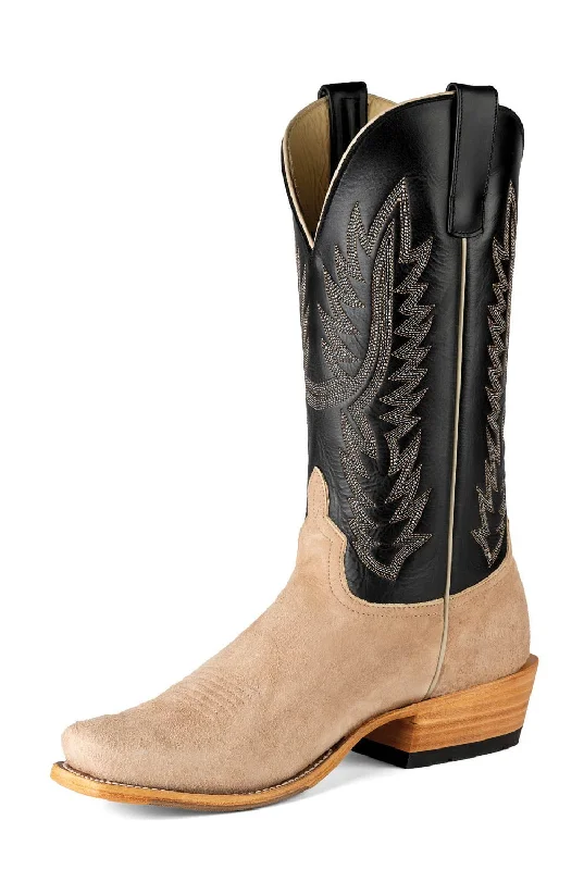 Horse Power Mens Top Hand Tan/Black Smooth Ostrich Cowboy Boots