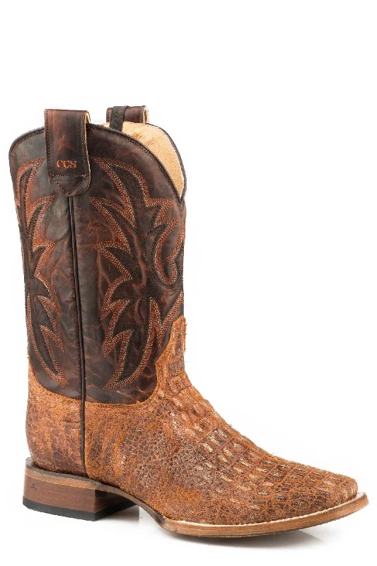 Roper Mens Cognac Caiman Leather Pierce CCS Cowboy Boots